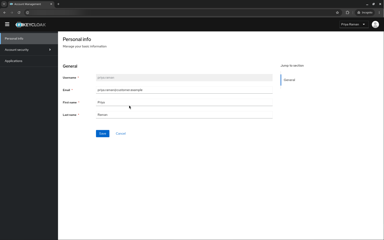 priya.raman: Keycloak account console