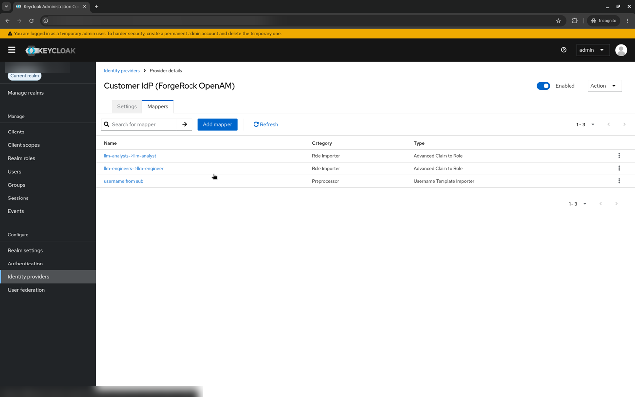 Identity provider mappers list