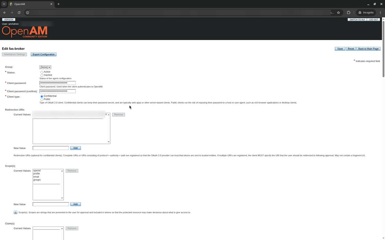 OpenAM client for the Keycloak broker